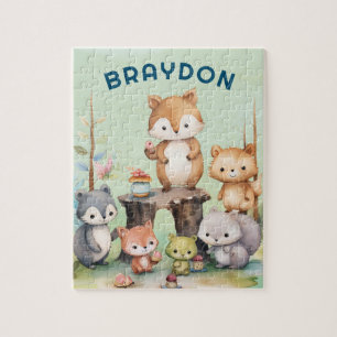 Woodland Forest Animals Kids Personalized Jigsaw Puzzle