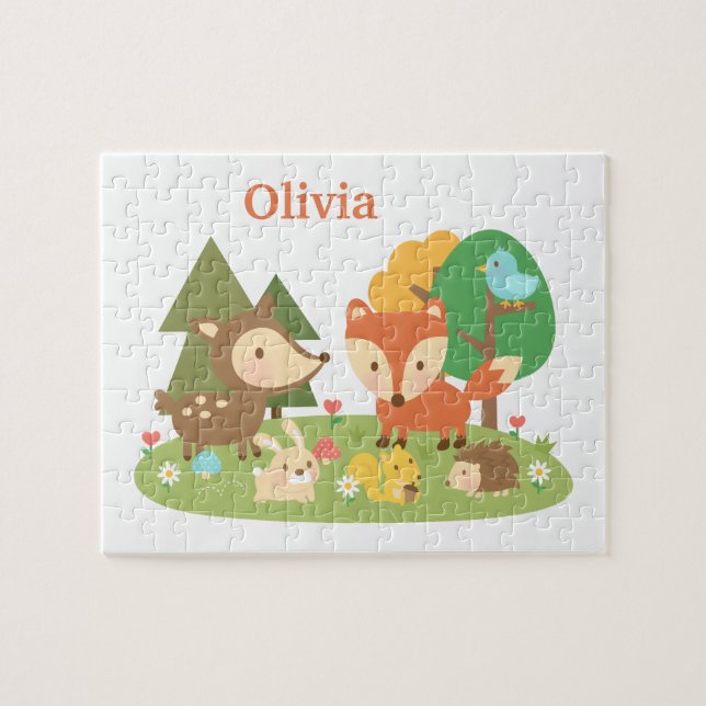 Woodland Forest Animals Kids Personalized Jigsaw Puzzle (Horizontal)