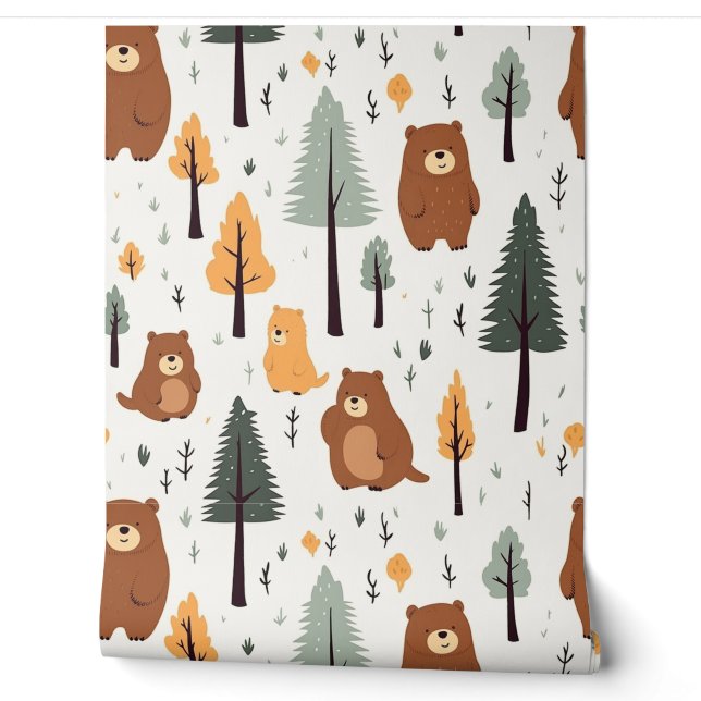 Woodland Forest Animals Pattern Baby Nursery Room  Wallpaper (Unrolling)