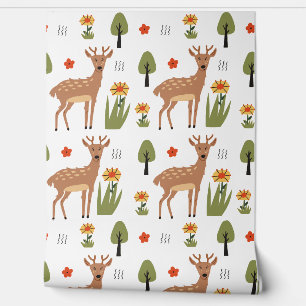 Woodland Forest Animals Pattern Baby Nursery Room Wallpaper
