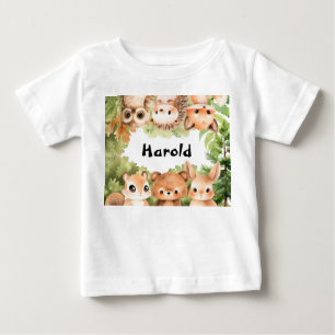 Woodland Forest Animals Personalized Boy Baby T-Shirt