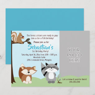 Woodland Forest Animals Photo Birthday Card