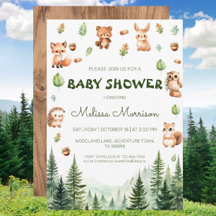 Woodland Forest Animals Rustic Baby Boy Shower Invitation