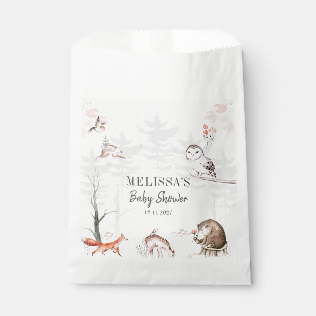 Woodland Forest Animals Rustic Baby Shower Favour Bag (Front)