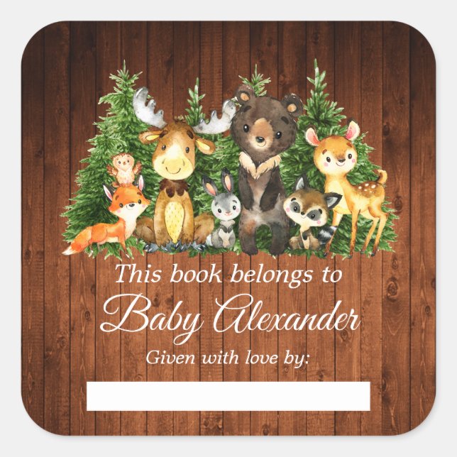 Woodland Forest Animals Shower Rustic Book Labels (Front)