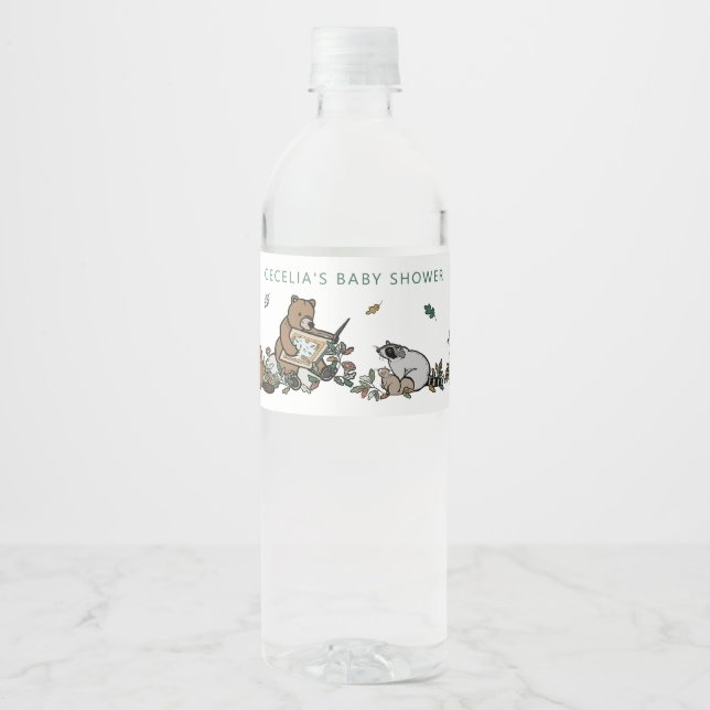 Woodland Forest Animals Storybook Baby Shower Water Bottle Label (Front)
