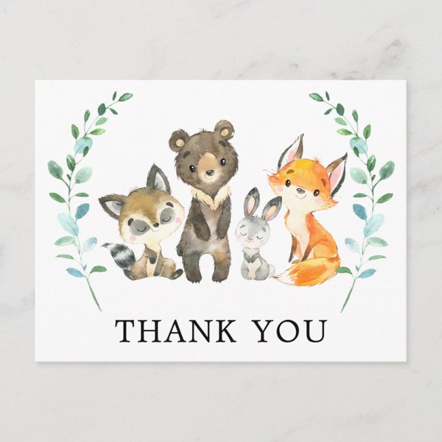 Woodland Forest Animals Thank You Postcard (Front)