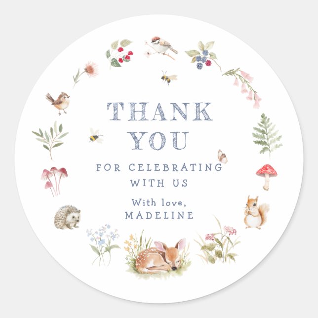 Woodland Forest Animals Thank You Sticker (Devant)