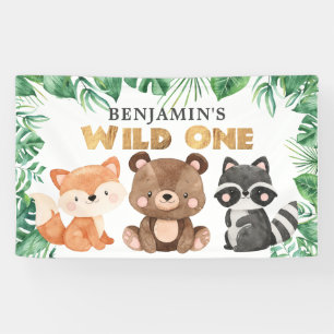 Woodland Forest Animals Wild One Birthday Banner