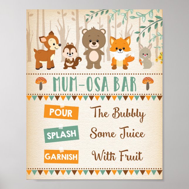 Woodland Forest Baby Animals Mimosa Bar MUMosa Poster (Front)