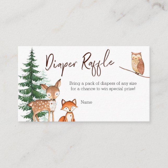 Woodland Forest Baby Shower - Diaper Raffle Card (Front)