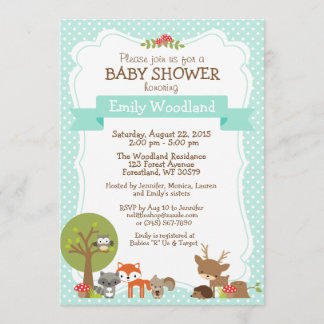 Woodland Forest Baby Shower invitation blue