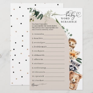 Woodland Forest Baby Shower Scramble Game