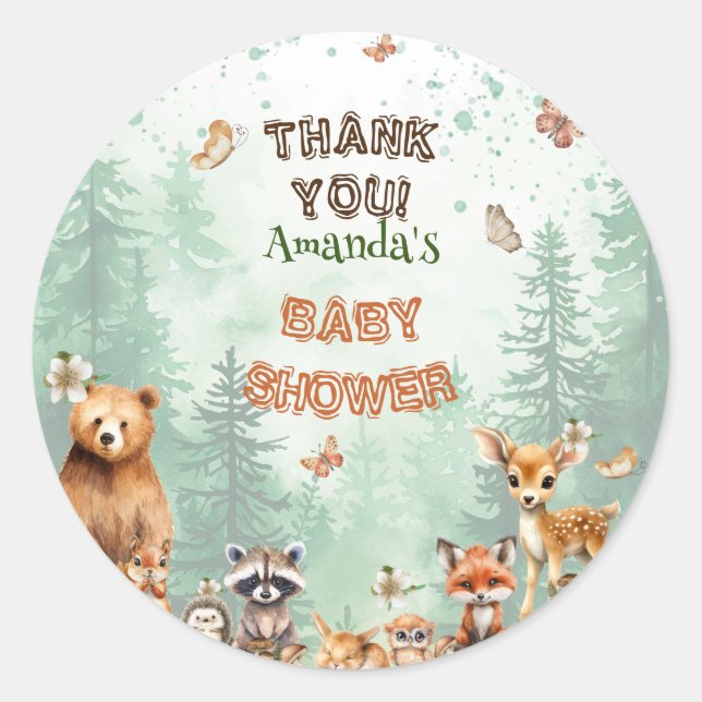 Woodland Forest  Baby Shower Thank You stickers (Front)