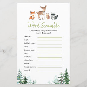 Woodland Forest Baby Shower Word Scramble Game