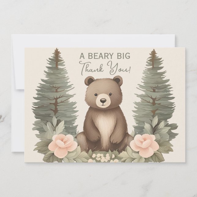 Woodland Forest Bear Thank You Card (Front)