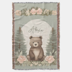 Woodland Forest Bear Throw Blanket