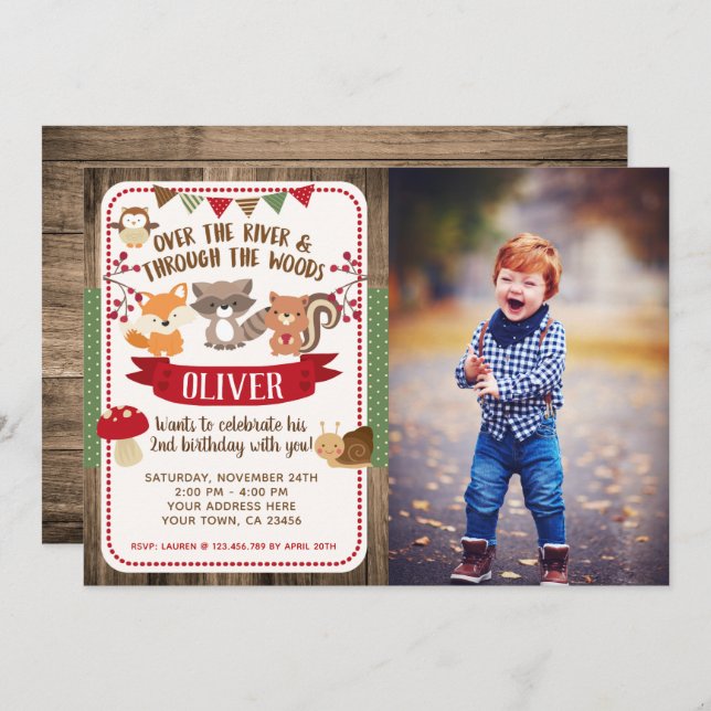 Woodland, Forest Birthday Invitation with Photo (Front/Back)