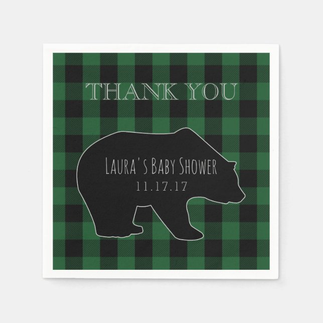 Woodland Forest Boy Baby Shower | Lumberjack Plaid Napkin (Front)