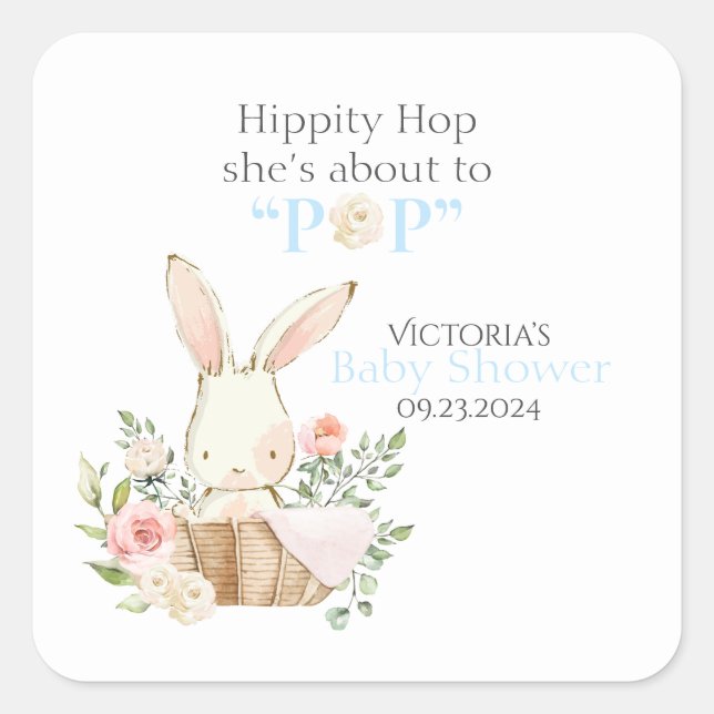 Woodland Forest Bunny Rabbit Floral Blue  Square Sticker (Front)