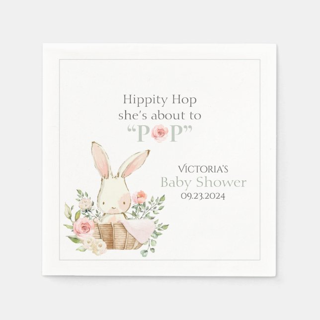 Woodland Forest Bunny Rabbit Pink Floral Napkin (Front)