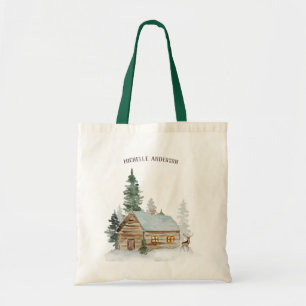 Woodland Forest Cabin with Deer Personalized Tote Bag