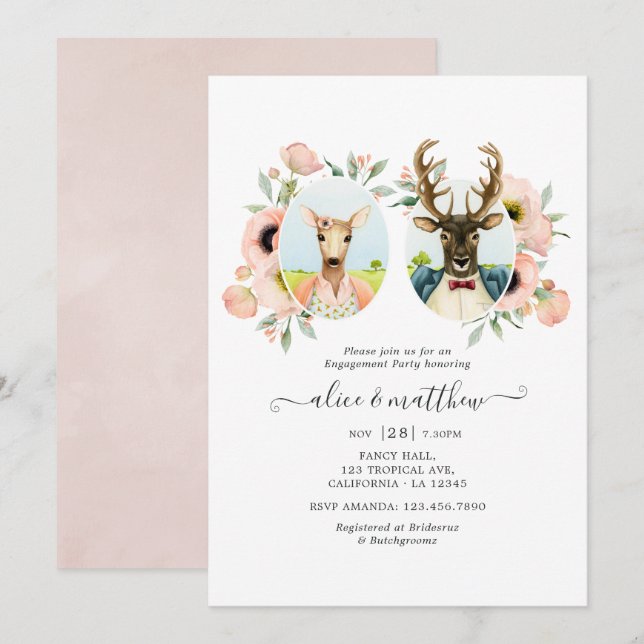 Woodland Forest Deer Boho Funny Engagement Party Invitation (Front/Back)