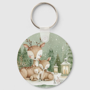 Woodland Forest Deer Family Keychain