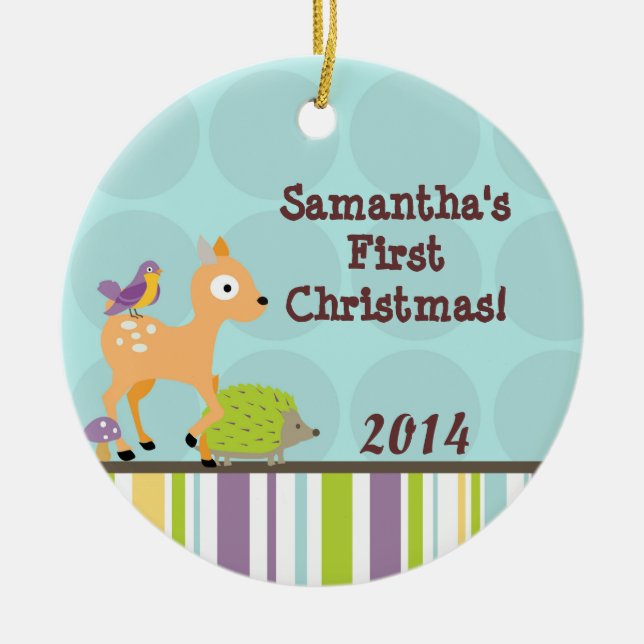 Woodland Forest Deer Personalized Name Ornament (Front)