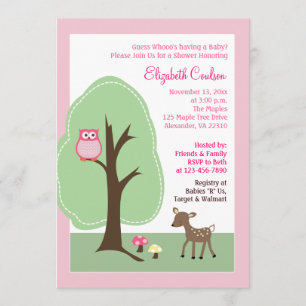 Woodland Forest Deer (Pink) Baby Shower Invitation