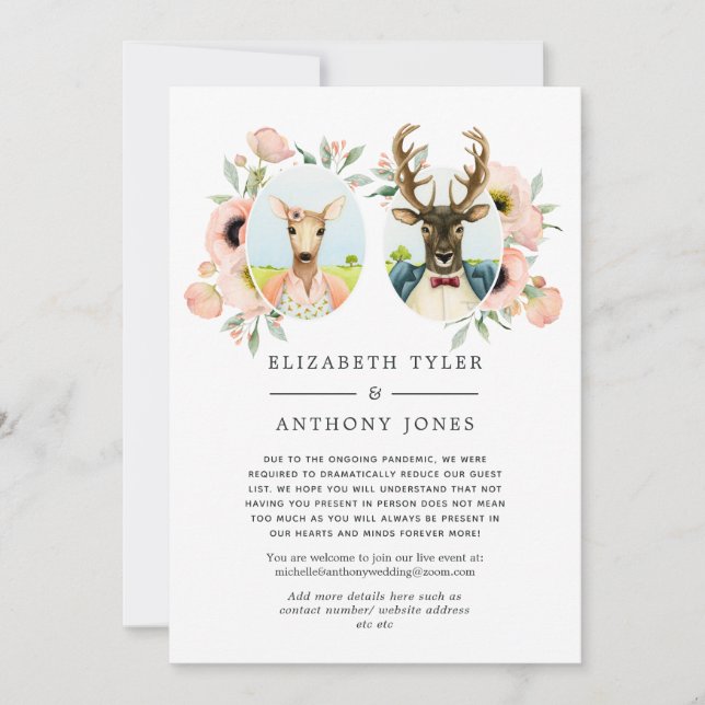 Woodland Forest Deer Wedding Reduced Guest List Announcement (Front)