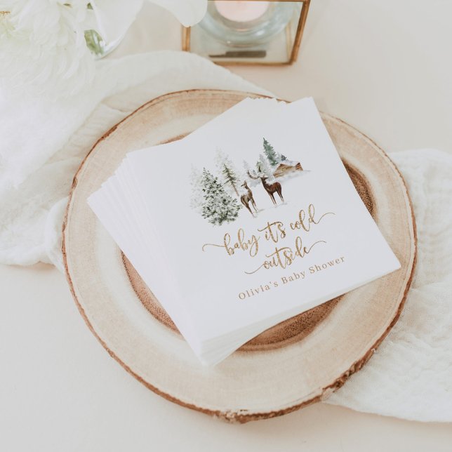 Woodland forest deer winter baby shower  napkin (Creator Uploaded)