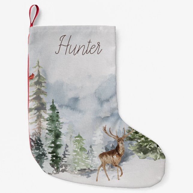 Woodland Forest Deer with Name Small Christmas Stocking (Front)