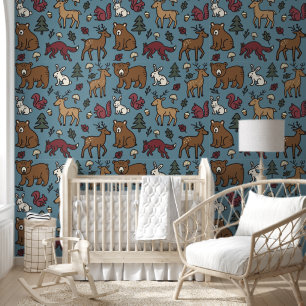 Woodland Forest Doodle Animals Cream Wallpaper