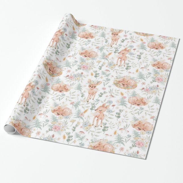 Woodland Forest Fawn Deer Gender Neutral Wrapping Paper (Unrolled)