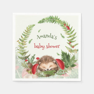 Woodland forest floral baby hedgehog baby shower  napkin