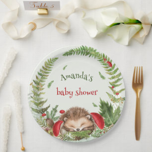 Woodland forest floral baby hedgehog baby shower  paper plate