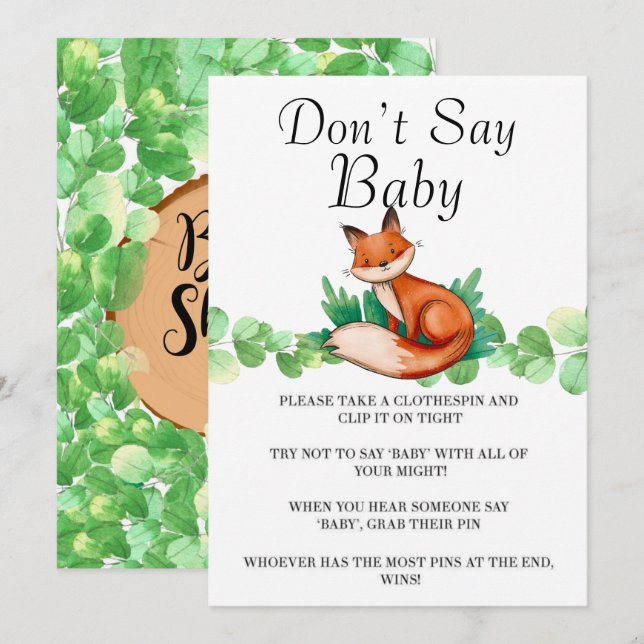 Woodland Forest Fox Don’t Say Baby Cards (Front/Back)