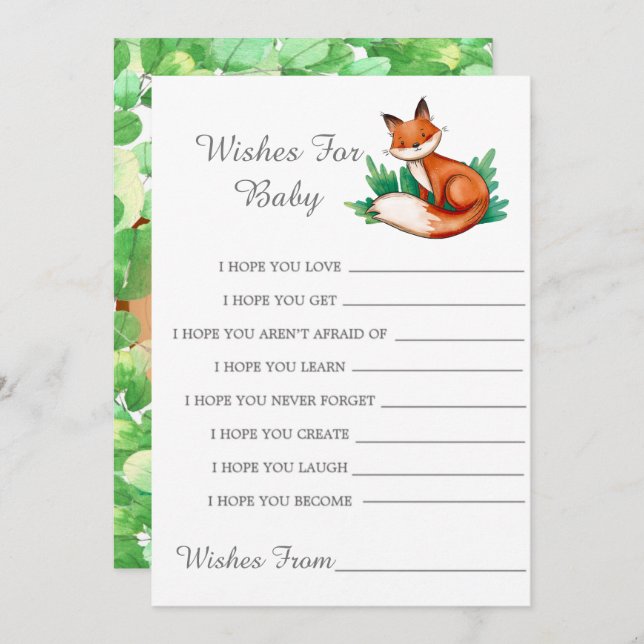 Woodland Forest Fox Wishes For Baby Card (Front/Back)