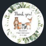 Woodland forest friends animals birthday classic round sticker<br><div class="desc">For more advanced customization of this design,  simply select the "Customize It" button above!</div>