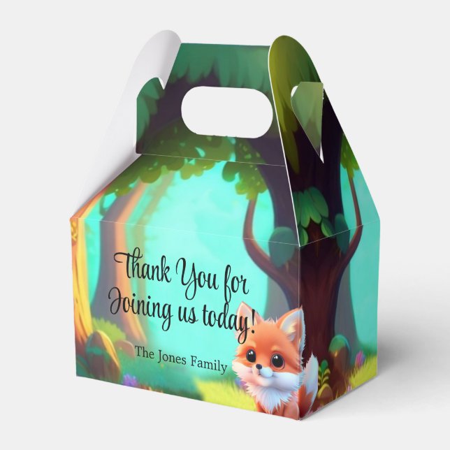 Woodland forest friends baby fox favor box (Front Side)