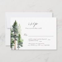Woodland Forest Green Pines Wedding RSVP Card