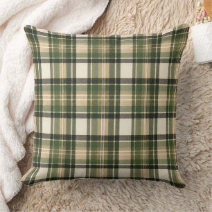 Woodland Forest Green Tartan Plaid Throw Pillow