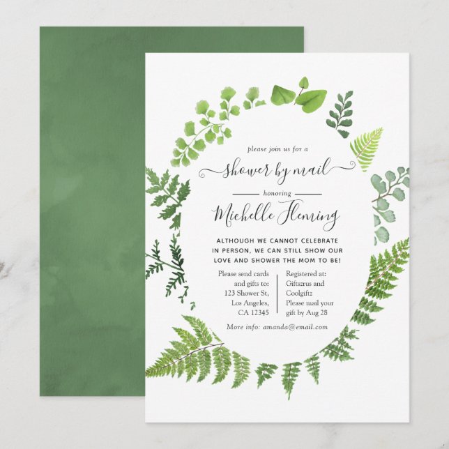Woodland Forest Greenery Baby Shower by Mail Invitation (Front/Back)