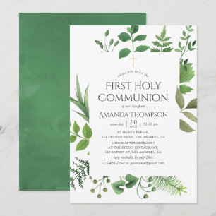 Woodland Forest Greenery First Holy Communion Invitation