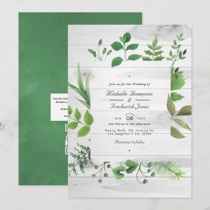 Woodland Forest Greenery QR Code Rustic Wedding Invitation