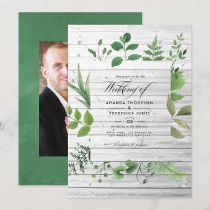 Woodland Forest Greenery Rustic Wedding Photo Invitation