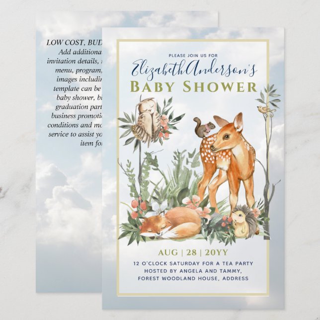 Woodland Forest Greenery Wild Animals Baby Shower (Front/Back)
