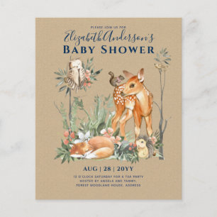 Woodland Forest Greenery Wild Animals Baby Shower Flyer