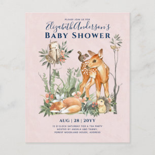 Woodland Forest Greenery Wild Animals Baby Shower Flyer